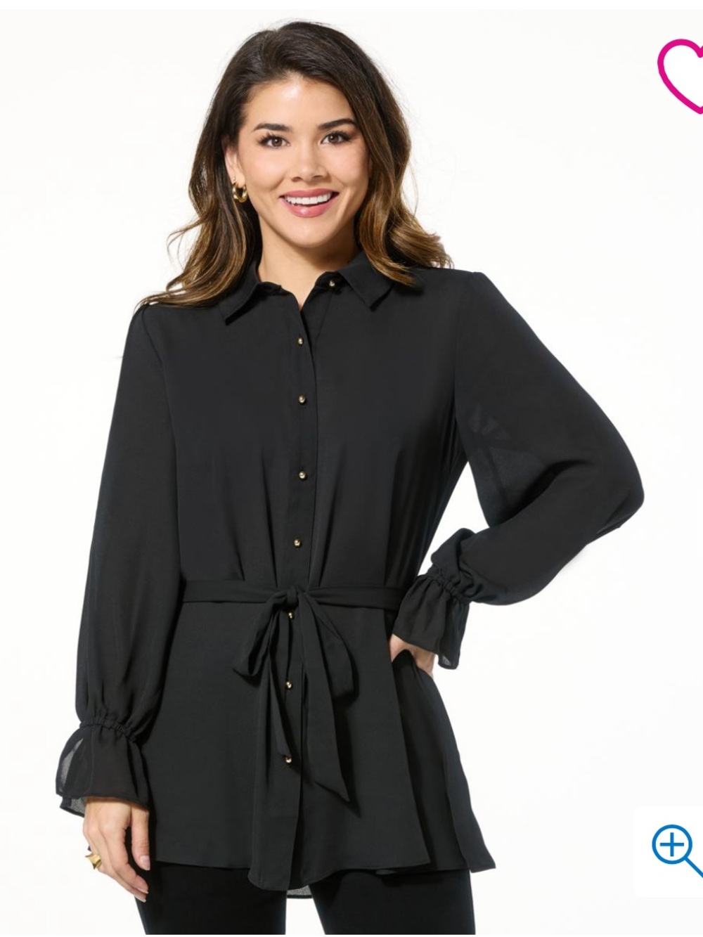 IMAN Global Chic Black Button Front Everything Blouse